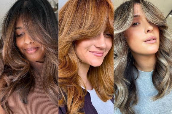 3 hair models showing popular winter cut and colour trends